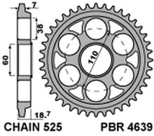 Outletdeal: PBR Aluminium ultralicht hard geanodiseerd achtertandwiel 4639 - 525 - 38-tands