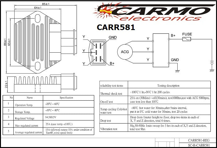 CARR581 - Honda MOSFET Spanningsregelaar gelijkrichter Lithium ion Carmo technische details
