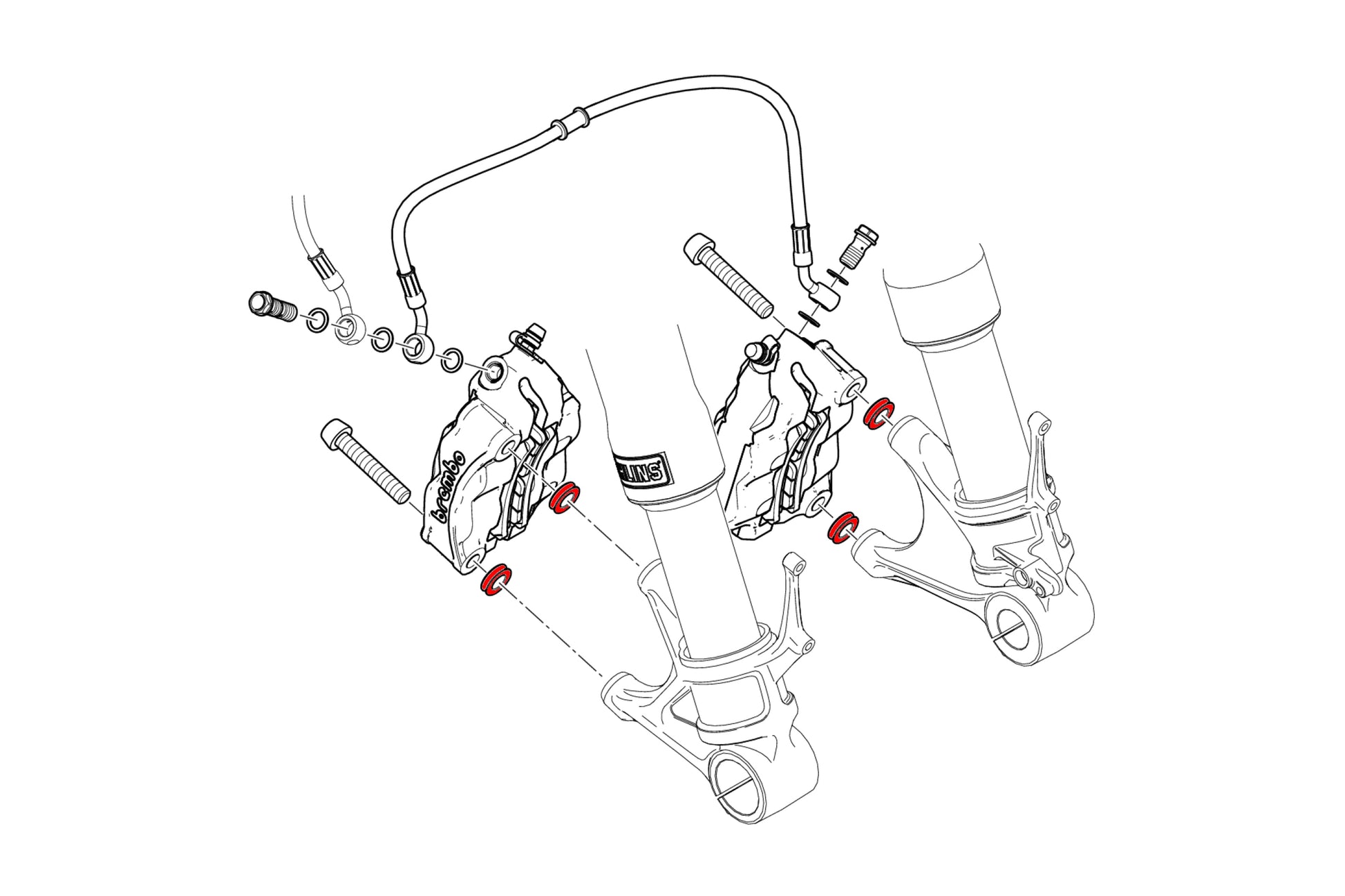 Remklauw Spacer Kit (4 st.) Ducati Streetfighter V4 (2023+) technische tekening onderdeel