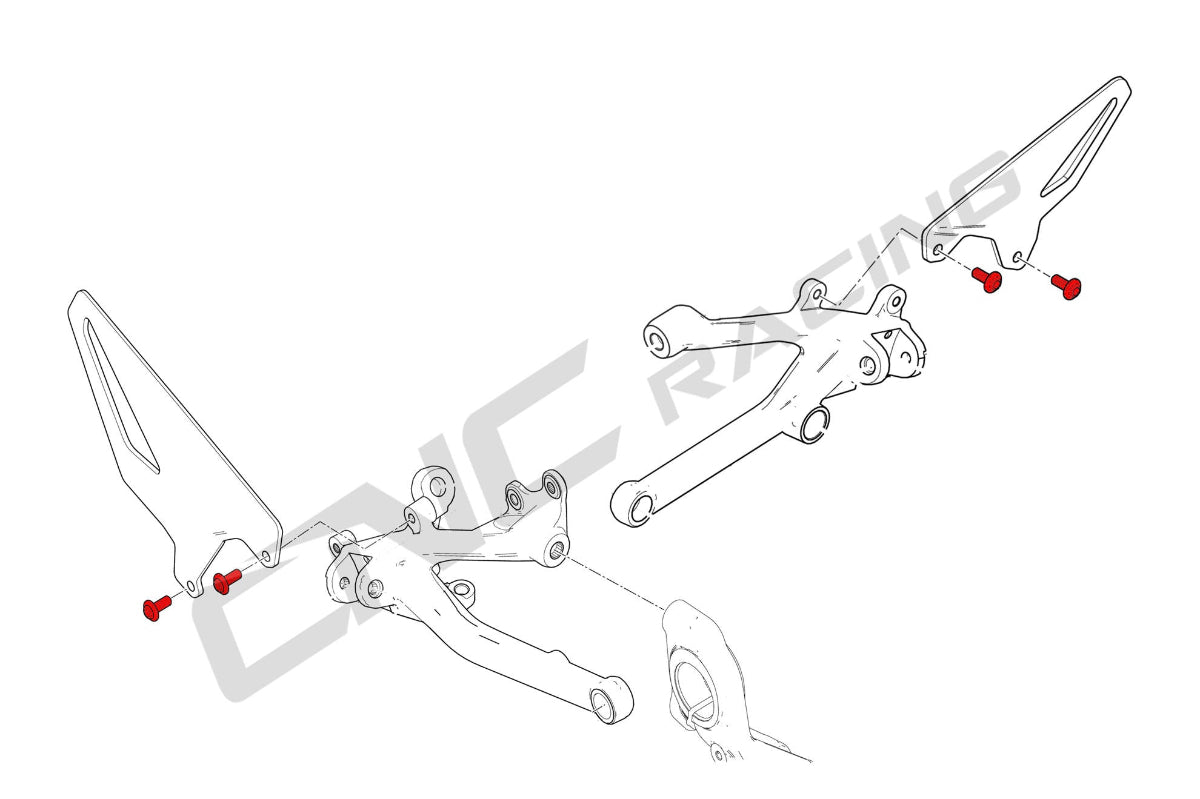 Exploded-view tekening van de CNC Racing heelplate boutenset voor Ducati Panigale V4 (2018–2019).