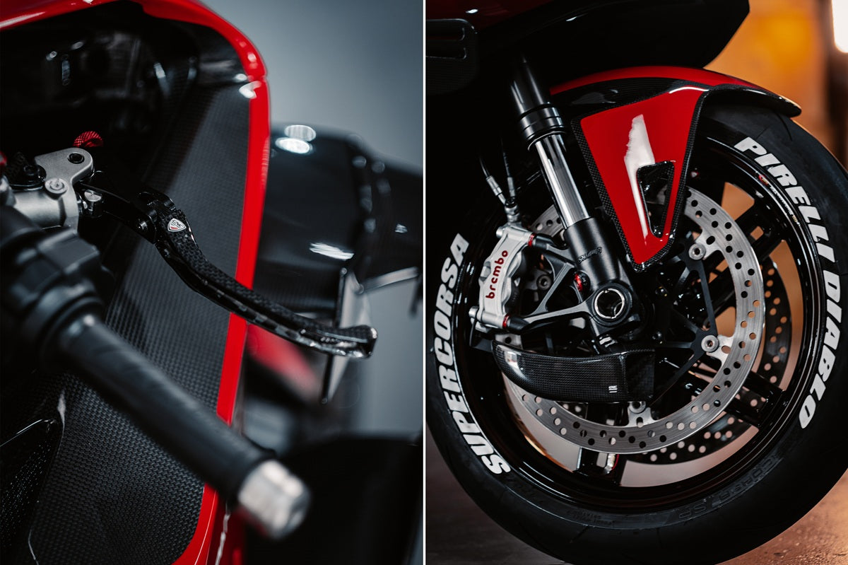 GP Remklauw koeling luchtgeleider set carbon Kawasaki Z900 SE (2022+) glanzend carbon gemonteerd op Ducati Panigale ter voorbeeld