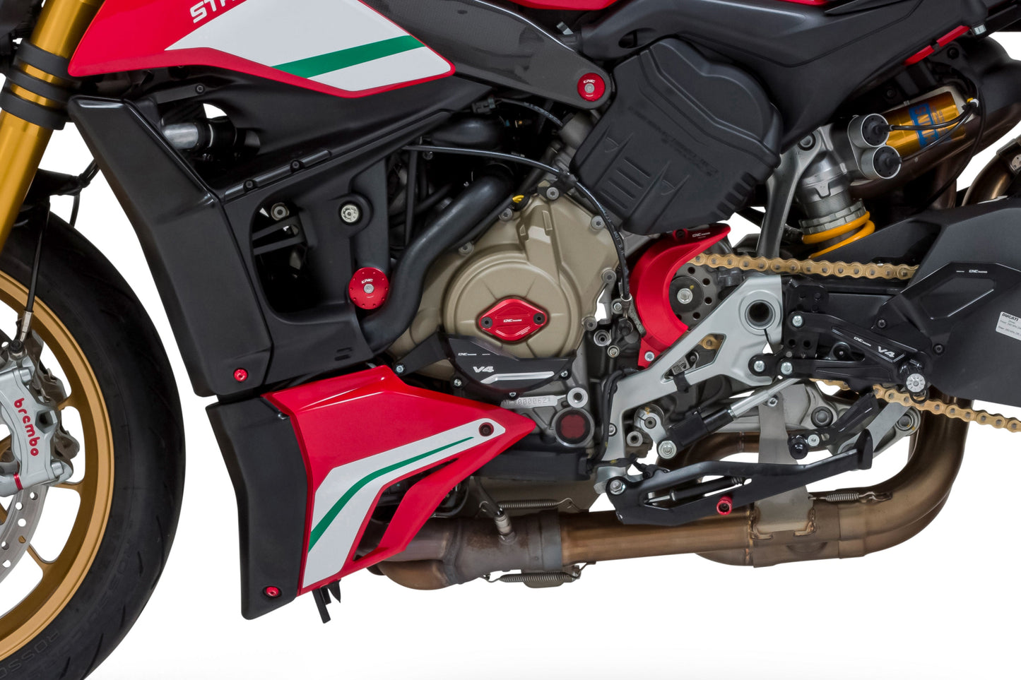 Voortandwiel cover Ducati Streetfighter V4 Lamborghini (2023-2024) CP172R gemonteerd op Streetfighter V4S