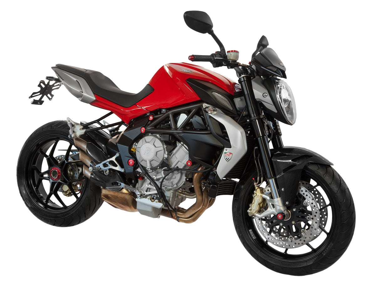 Stuurgewichtset 'Mini' CNC Racing Suzuki GSX-S1000 (2022+) rood gemonteerd op MV Agusta Brutale ter voorbeeld