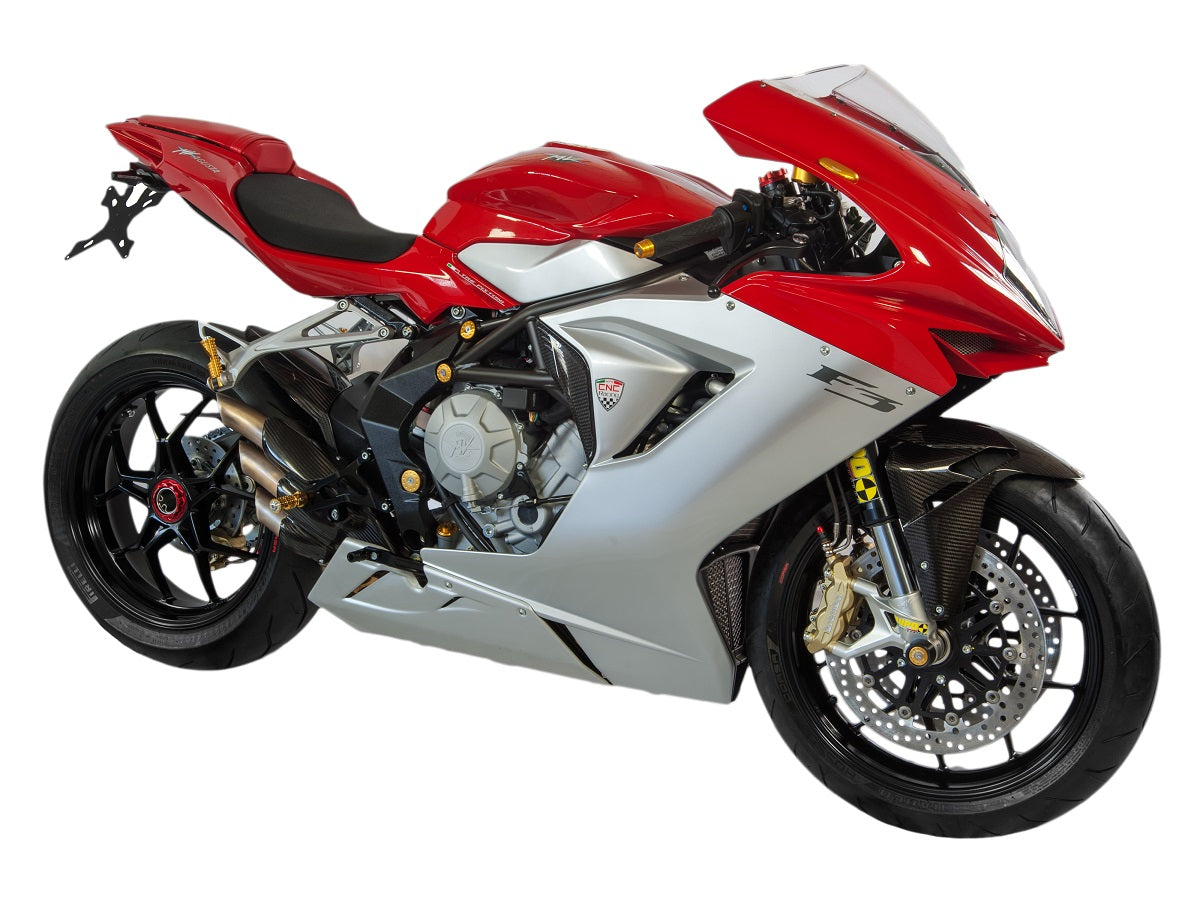Stuurgewichtset 'Mini' CNC Racing Kawasaki Ninja 300 (2014-2015) goud gemonteerd op MV Agusta ter voorbeeld