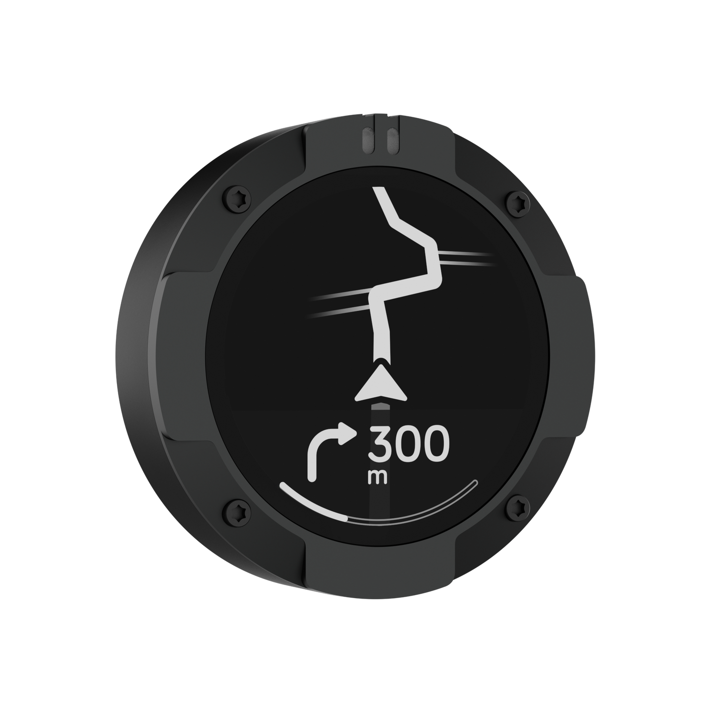 Beeline Moto 2 navigatiesysteem zwart rand schuine hoek weergave met route en bochtinstructies