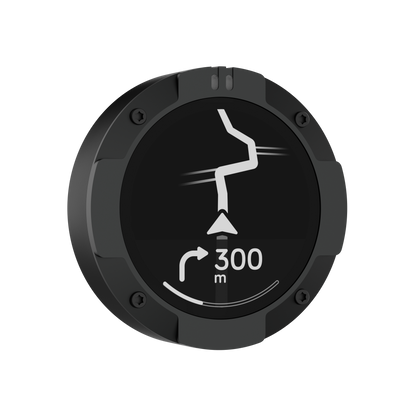 Beeline Moto 2 navigatiesysteem zwart rand schuine hoek weergave met route en bochtinstructies