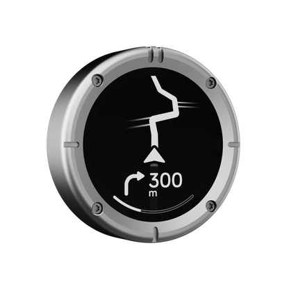 Beeline Moto 2 navigatiesysteem zilver rand schuine hoek weergave met route en bochtinstructies
